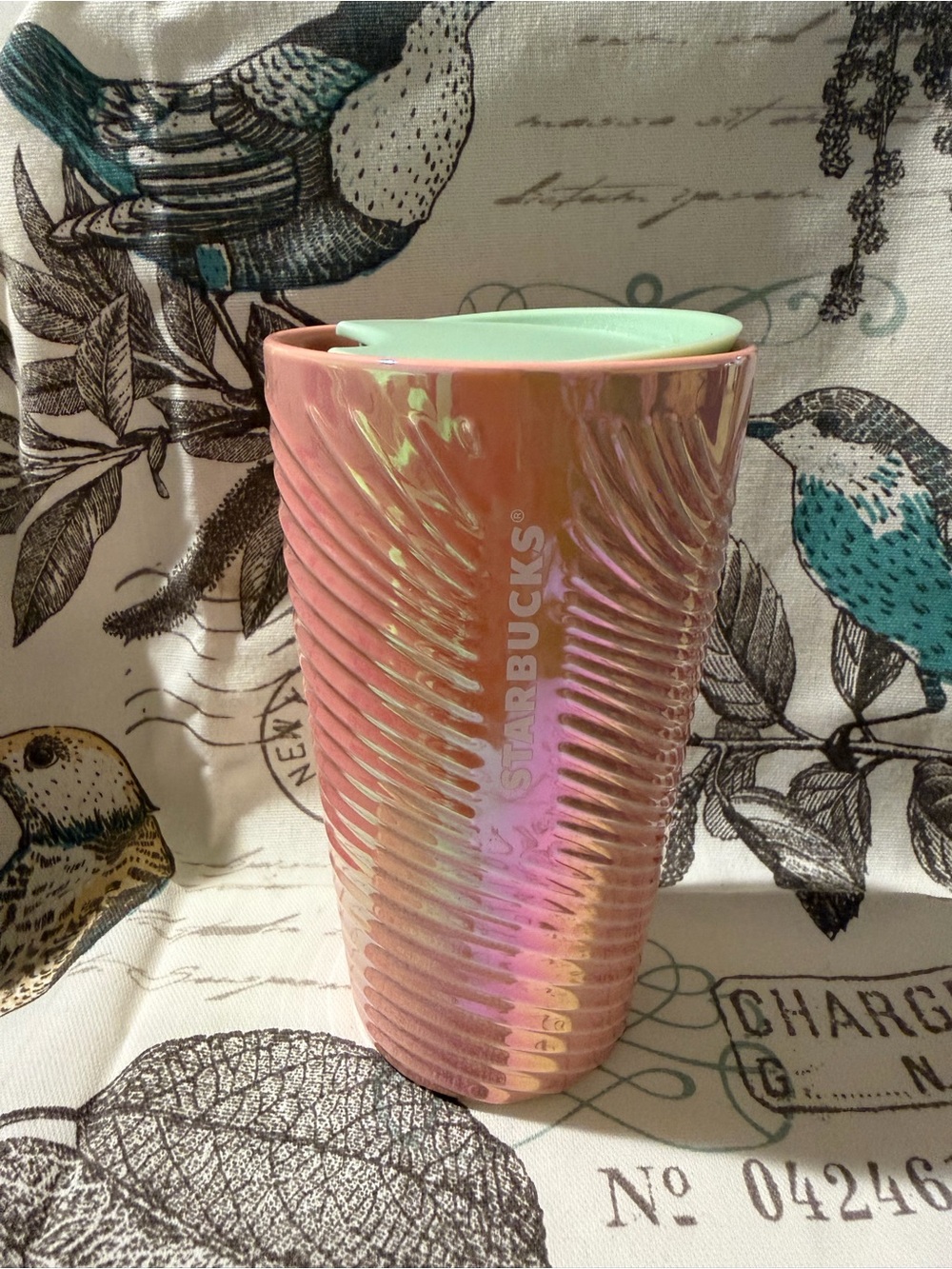 Starbucks Iridescent Pink Ceramic Mug with Mint Rim